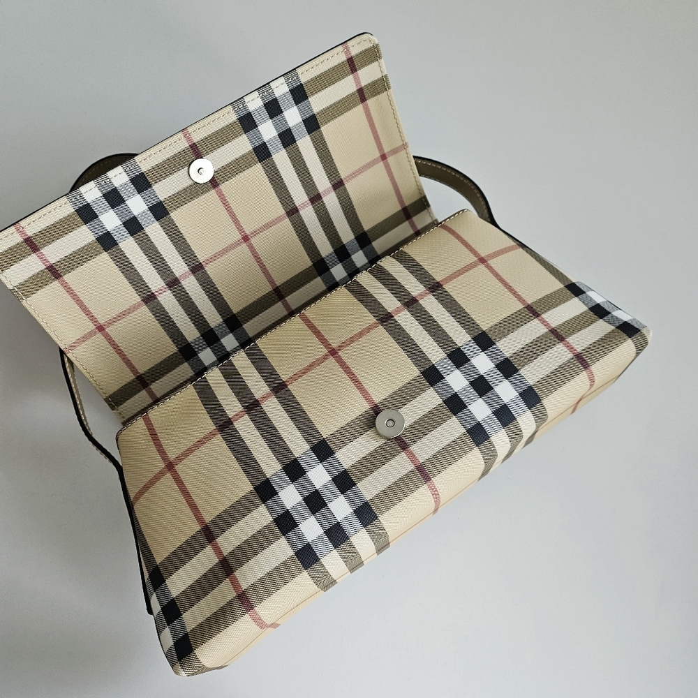 Burberry London Beige Leather & Coated Canvas Novacheck Shoulder Bag - Picture 8 of 13